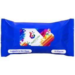 Full Color Custom Antibacterial Wipes w/ Resealable Pouch - 15 Count