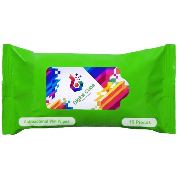 Lime Full Color Custom Antibacterial Wipes w/ Resealable Pouch – 15 count
