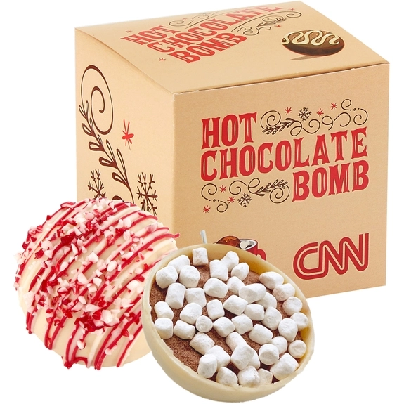 White Choc Peppermint Full Color Custom Hot Chocolate Bomb - Gift Box