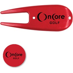 Red - Custom Divot Repair Tool w/ Logo Ball Marker