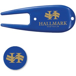 Blue - Custom Divot Repair Tool w/ Logo Ball Marker