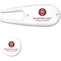White - Custom Divot Repair Tool w/ Logo Ball Marker