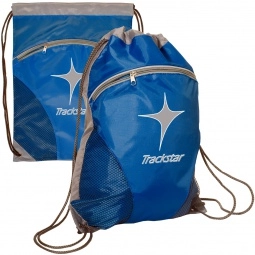 Royal Blue Zip Pouch Custom Drawstring Backpack - 14"w x 18.5"h