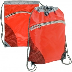 Red Zip Pouch Custom Drawstring Backpack - 14"w x 18.5"h