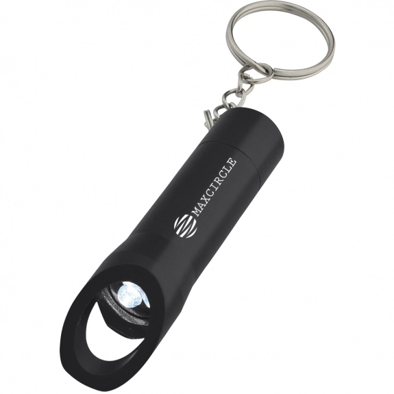 Black Bottle Opener Custom Keychains w/ Flashlight