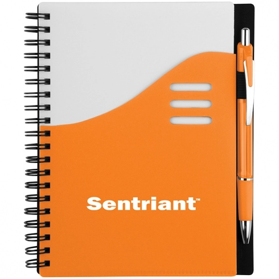 Orange Color Wave Logo Imprinted Notebook w/ Pen - 5.5"w x 7"h