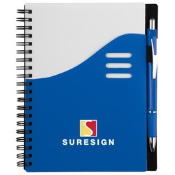 Blue Color Wave Logo Imprinted Notebook w/ Pen - 5.5"w x 7"h