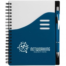 Navy blue Color Wave Logo Imprinted Notebook w/ Pen - 5.5"w x 7"h