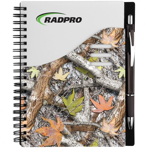 Camouflage Color Wave Logo Imprinted Notebook w/ Pen - 5.5"w x 7"h