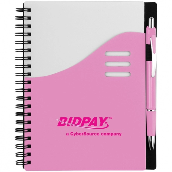 Pink Color Wave Logo Imprinted Notebook w/ Pen - 5.5"w x 7"h