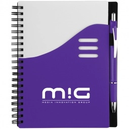 Purple Color Wave Logo Imprinted Notebook w/ Pen - 5.5"w x 7"h