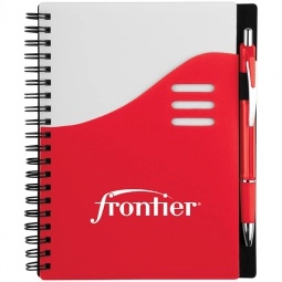 Red Color Wave Logo Imprinted Notebook w/ Pen - 5.5"w x 7"h