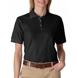 Black UltraClub Whisper Pique Custom Polo Shirt - Women's