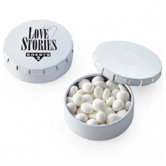White - White Mints in Mini Push Top Custom Tin