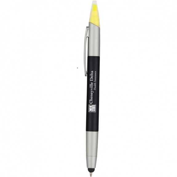 Black - 3-in-1 Promotional Pen w/ Highlighter and Stylus