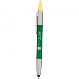 Green - 3-in-1 Promotional Pen w/ Highlighter and Stylus