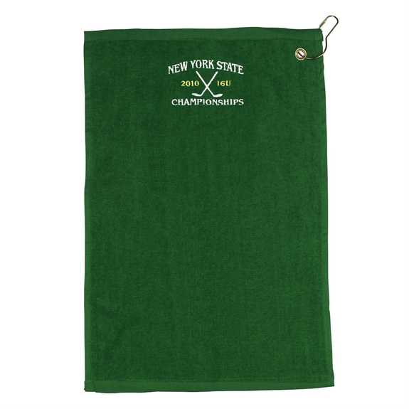 Green - Hemmed Custom Golf Towel w/ Hook & Grommet - 11" x 18"