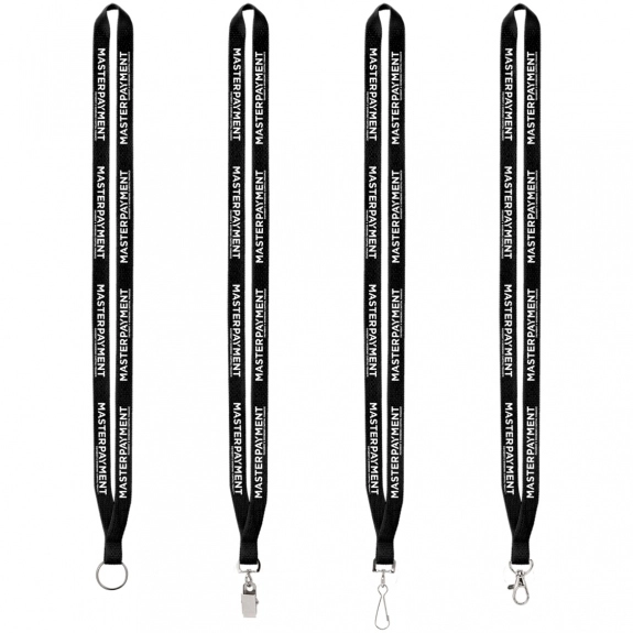 Black Polyester Sewn Custom Lanyards w/ Silver Split Ring - .5"w