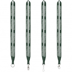 Hunter Green Polyester Sewn Custom Lanyards w/ Silver Split Ring - .5"w