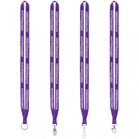 Purple Polyester Sewn Custom Lanyards w/ Silver Split Ring - .5"w