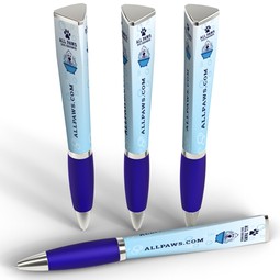 Dark Blue Full Color Tri-Ad Promotional Pen w/ Grip
