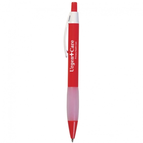 Red - Two-Tone Promotional Click Pen w/ Rubber Grip