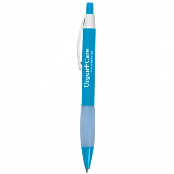 Light Blue - Two-Tone Promotional Click Pen w/ Rubber Grip