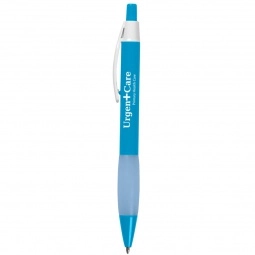 Light Blue - Two-Tone Promotional Click Pen w/ Rubber Grip