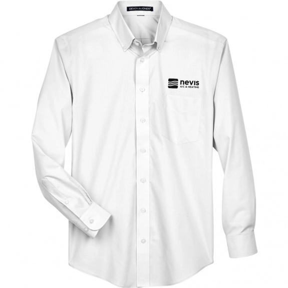 White Devon & Jones Solid Broadcloth Custom Dress Shirt - Men's