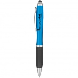 Black/ Light Blue Ergonomic Stylus Custom Pen w/ Rubber Grip