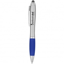 Silver/Blue Ergonomic Stylus Custom Pen w/ Rubber Grip