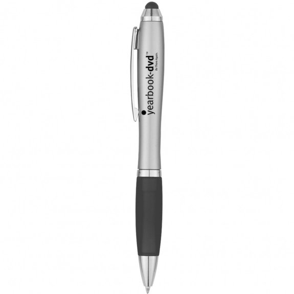 Silver/Charcoal Ergonomic Stylus Custom Pen w/ Rubber Grip