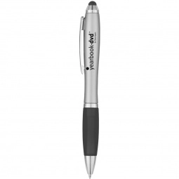Silver/Charcoal Ergonomic Stylus Custom Pen w/ Rubber Grip