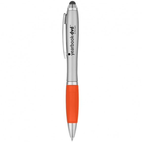 Silver/Orange Ergonomic Stylus Custom Pen w/ Rubber Grip