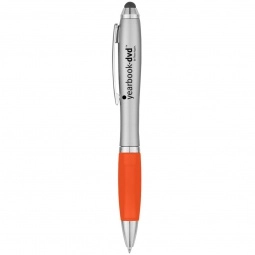 Silver/Orange Ergonomic Stylus Custom Pen w/ Rubber Grip