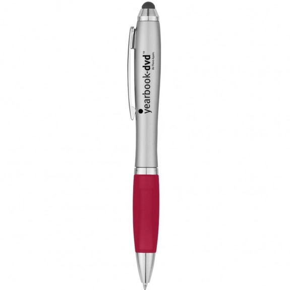 Silver/Red Ergonomic Stylus Custom Pen w/ Rubber Grip