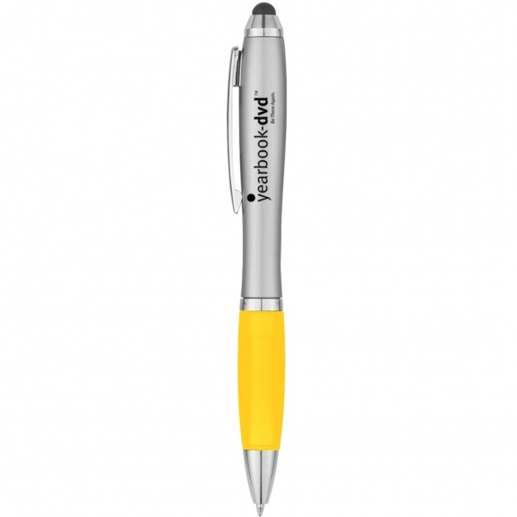 Silver/Yellow Ergonomic Stylus Custom Pen w/ Rubber Grip