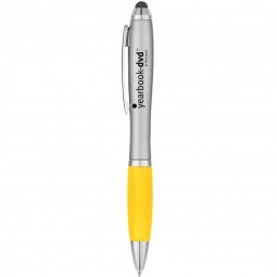 Silver/Yellow Ergonomic Stylus Custom Pen w/ Rubber Grip