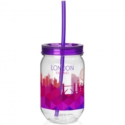 Purple Full Color Mason Jar Style Promotional Tumbler - 22 oz.