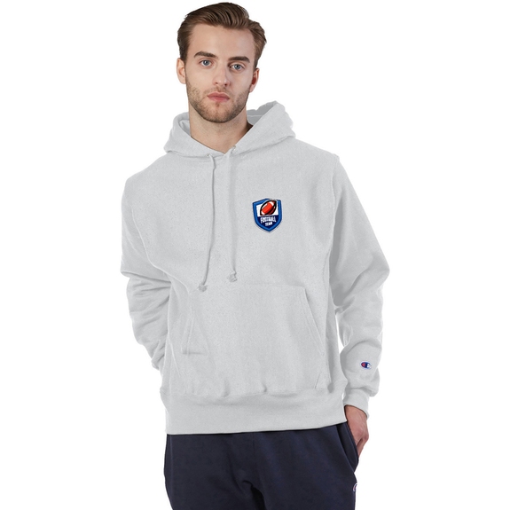 Silver Gray Champion Reverse Weave Embroidered Custom Hoodie