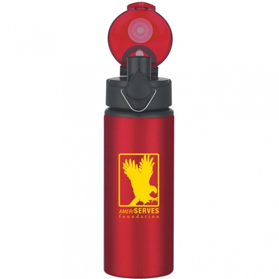 Metallic Red Aluminum Promotional Sports Bottle w/ Pop Up Lid - 25 oz