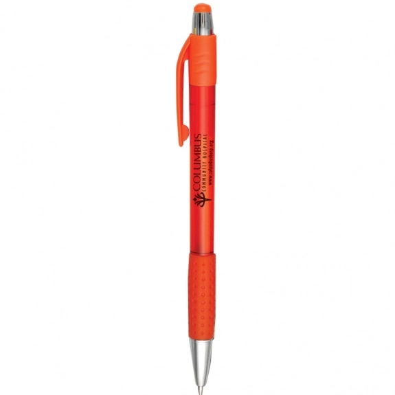 Translucent Orange Retractable Translucent Custom Pens w/ Textured Grip
