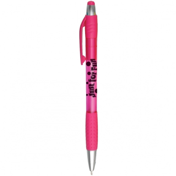 Translucent Pink Retractable Translucent Custom Pens w/ Textured Grip