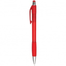 Translucent Red Retractable Translucent Custom Pens w/ Textured Grip