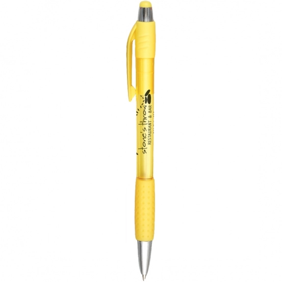 Translucent Yellow Retractable Translucent Custom Pens w/ Textured Grip