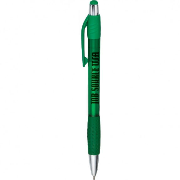 Translucent Green Retractable Translucent Custom Pens w/ Textured Grip