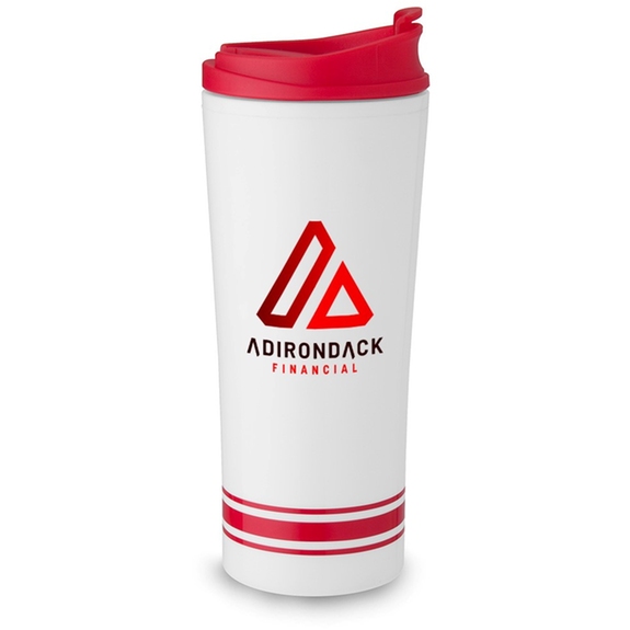 Red Full Color Double Wall Stripe Custom Tumblers w/ Lid - 16 oz.