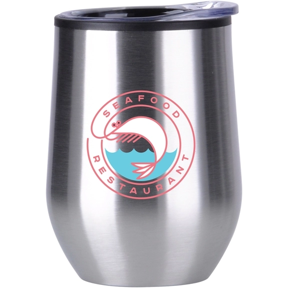 Silver Full Color Stemless Stainless Custom Wine Tumbler w/ Plastic Lining 
