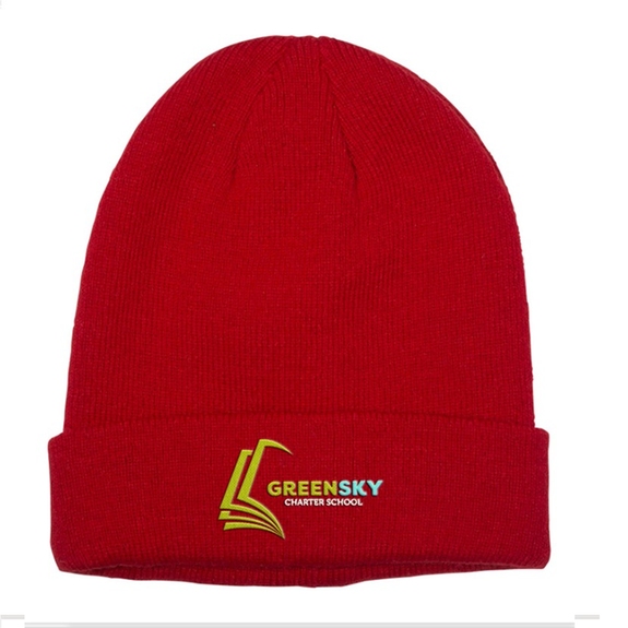 Red - Embroidered Custom Knit Beanie w/ Cuff