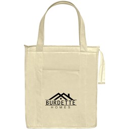 Natural - Non-Woven Insulated Branded Shopper Tote - 13"w x 15"h x 9"d